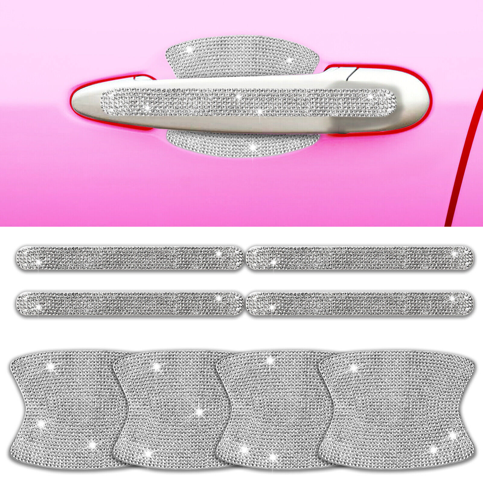 8PCS Diamond Car Door Handle Stickers Protector Bling Rhinestone Car Accessories