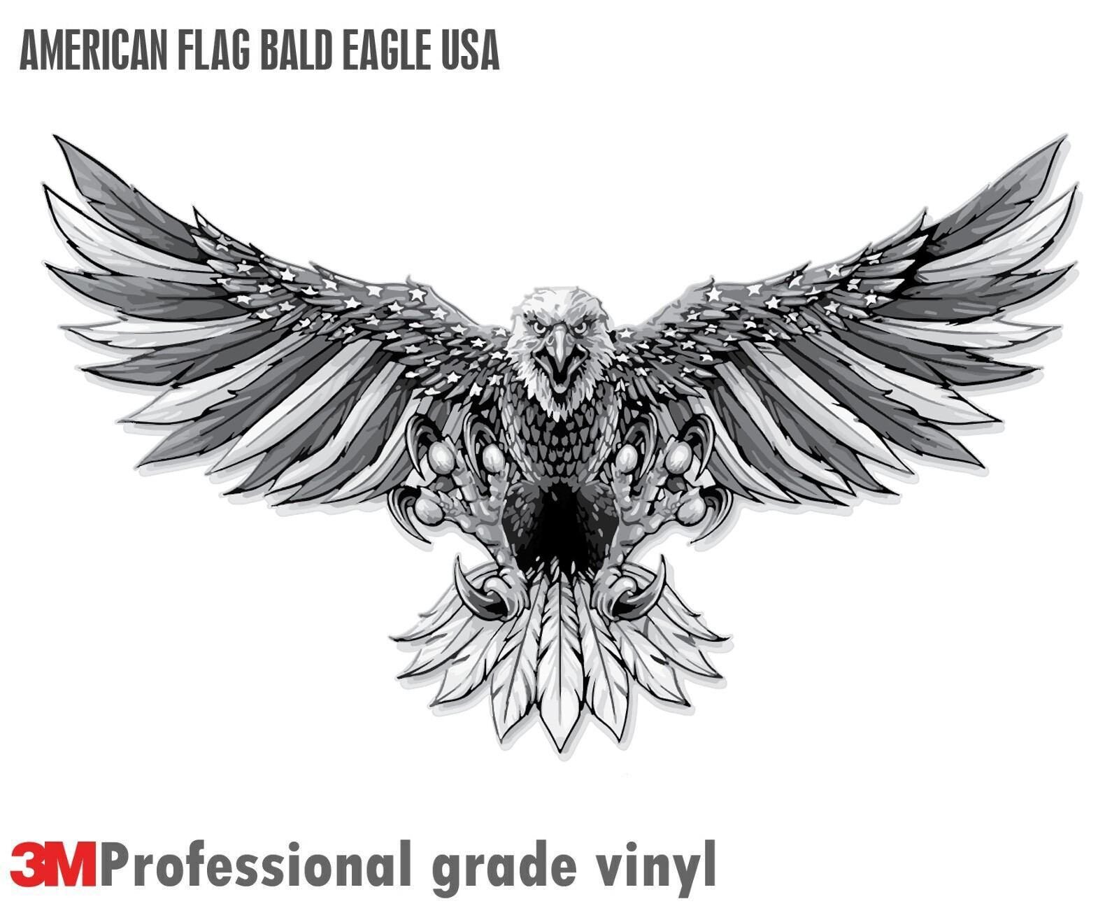 REFLECTIVE B&W AMERICAN FLAG BALD EAGLE USA MADE DECAL STICKER 3M TRUCK CAR