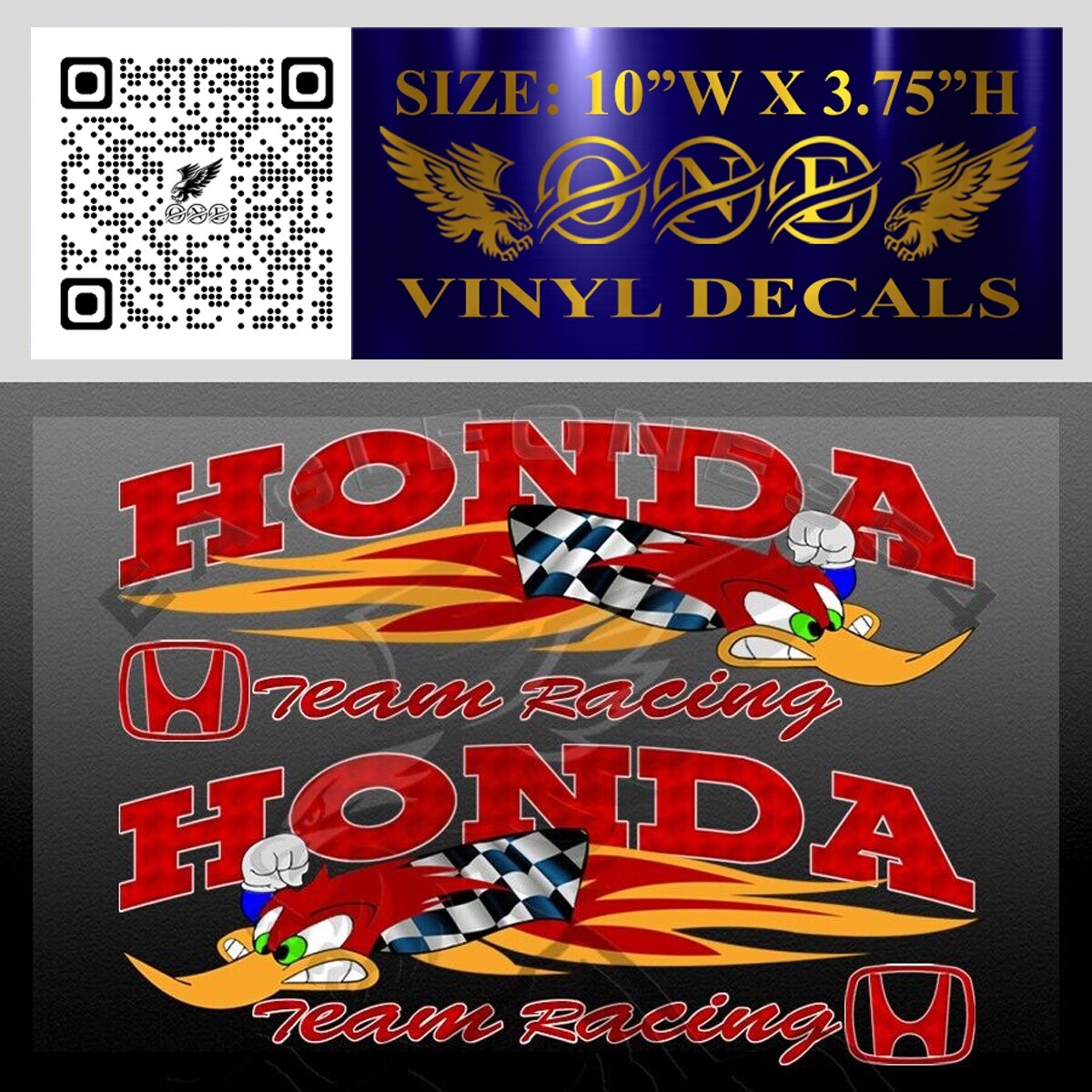 WOODY WOODPECKER RACING CAR DECAL VINYL STICKERS SET OF 2 RIGHT & LEFT #2417