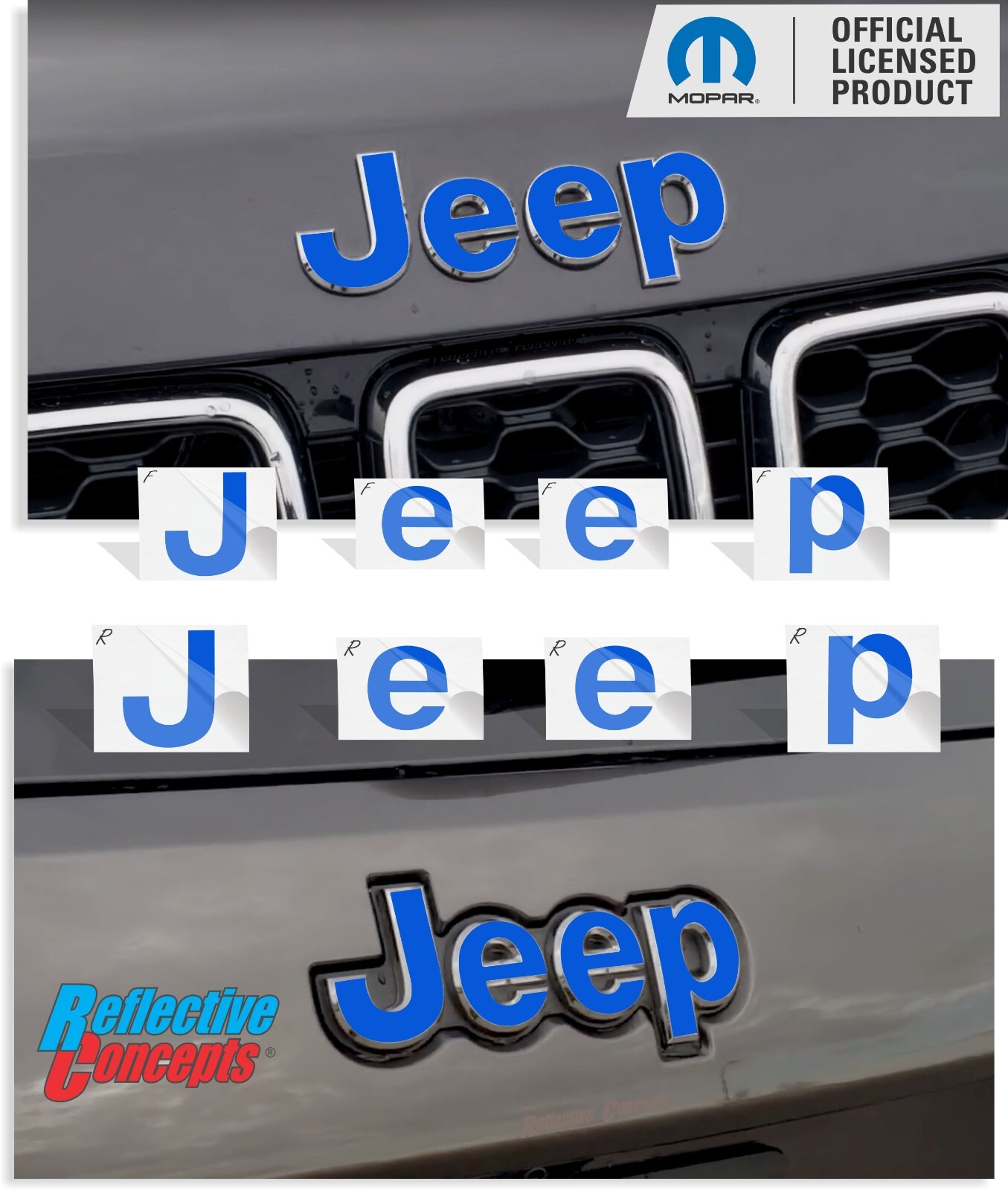 JEEP Front and Rear Emblem Overlay Decals for 2014-2021 Jeep Grand Cherokee