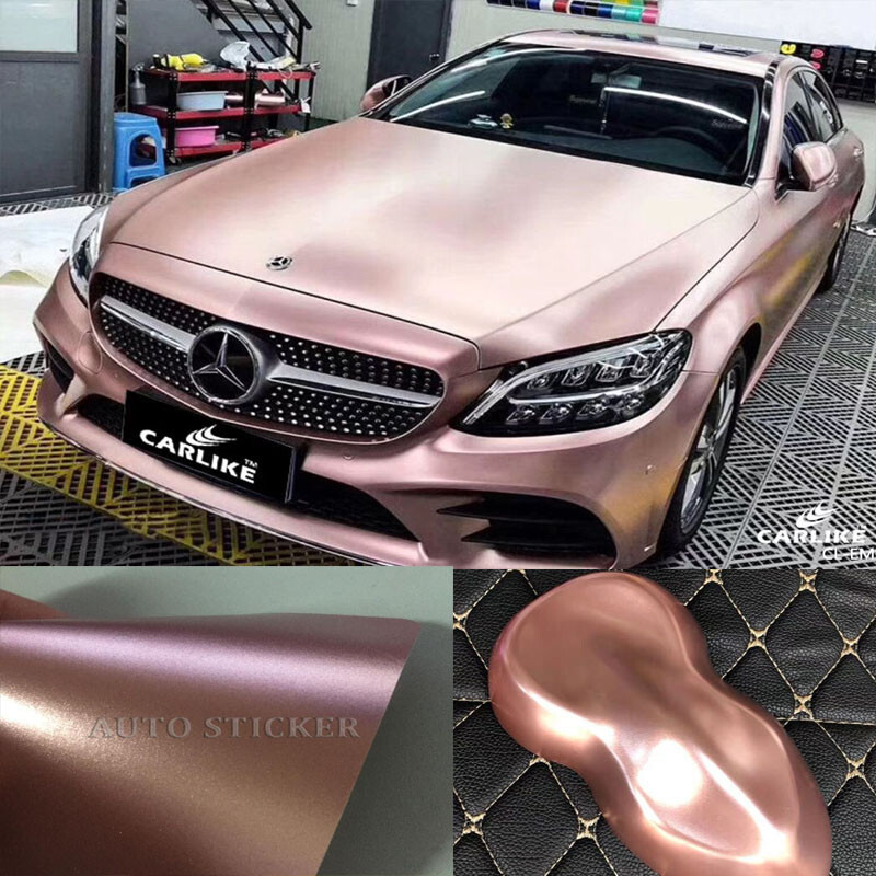65FT x 5FT Roll Metallic Satin Matte Pearl Chrome Vinyl Wrap Car Film Rose Gold