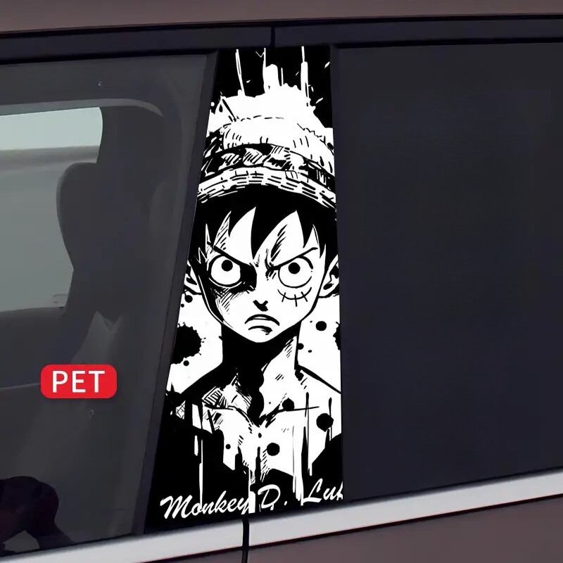2pcs One Piece Comic Car Center Pillar Sticker B-pillar Protective Film