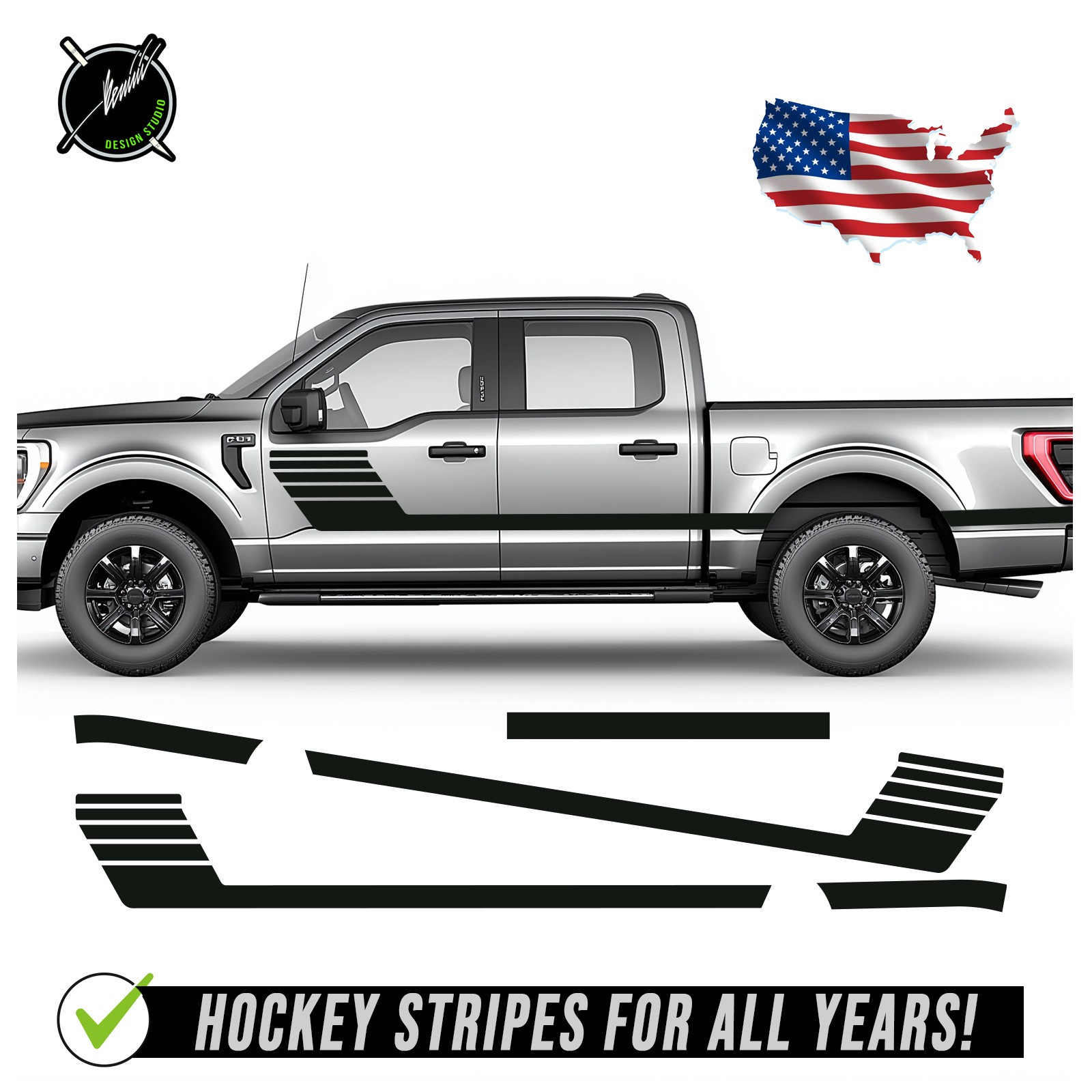 Side Hockey Stripes Graphics Decals – FITS 2015-2020 2021 & up Ford F150 F-150
