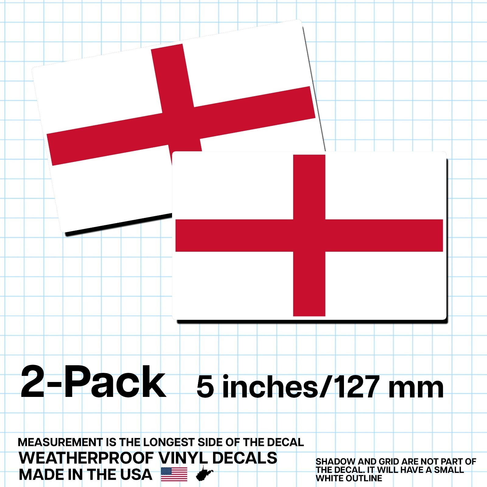 England Flag Sticker 5″ 2-Pack – GB-ENG Decal – English Pride Vinyl