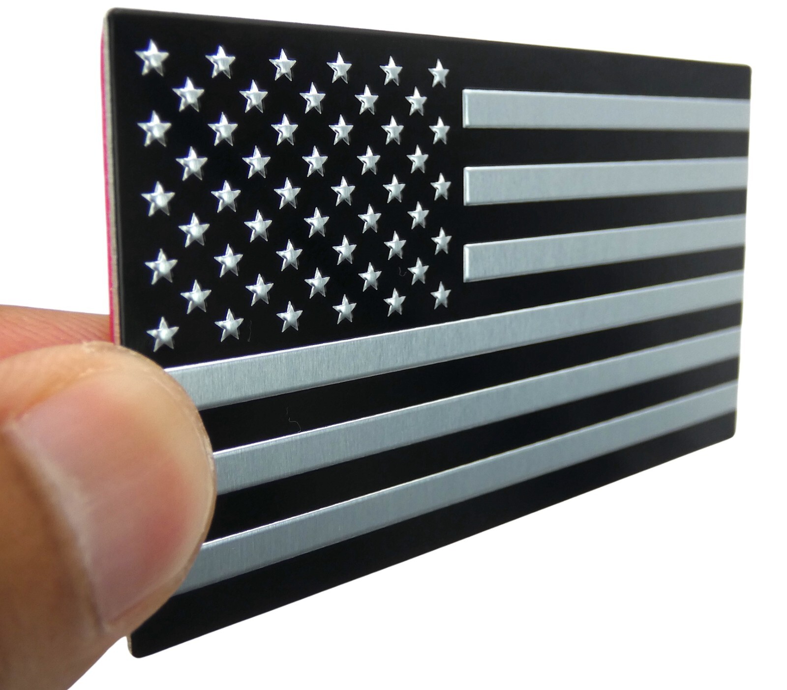 ALUMINUM American Flag Decal Sticker Car, Motorcycle, Patriotic Black/Silver