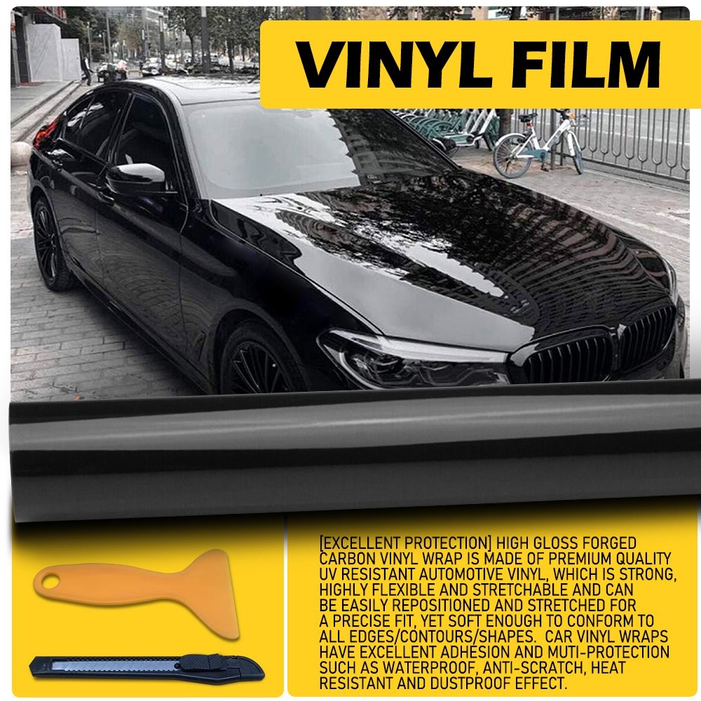 1FT x 5FT Gloss Black Vinyl Wrap Adhesive Film Air Release Decal Sheet w/Tools