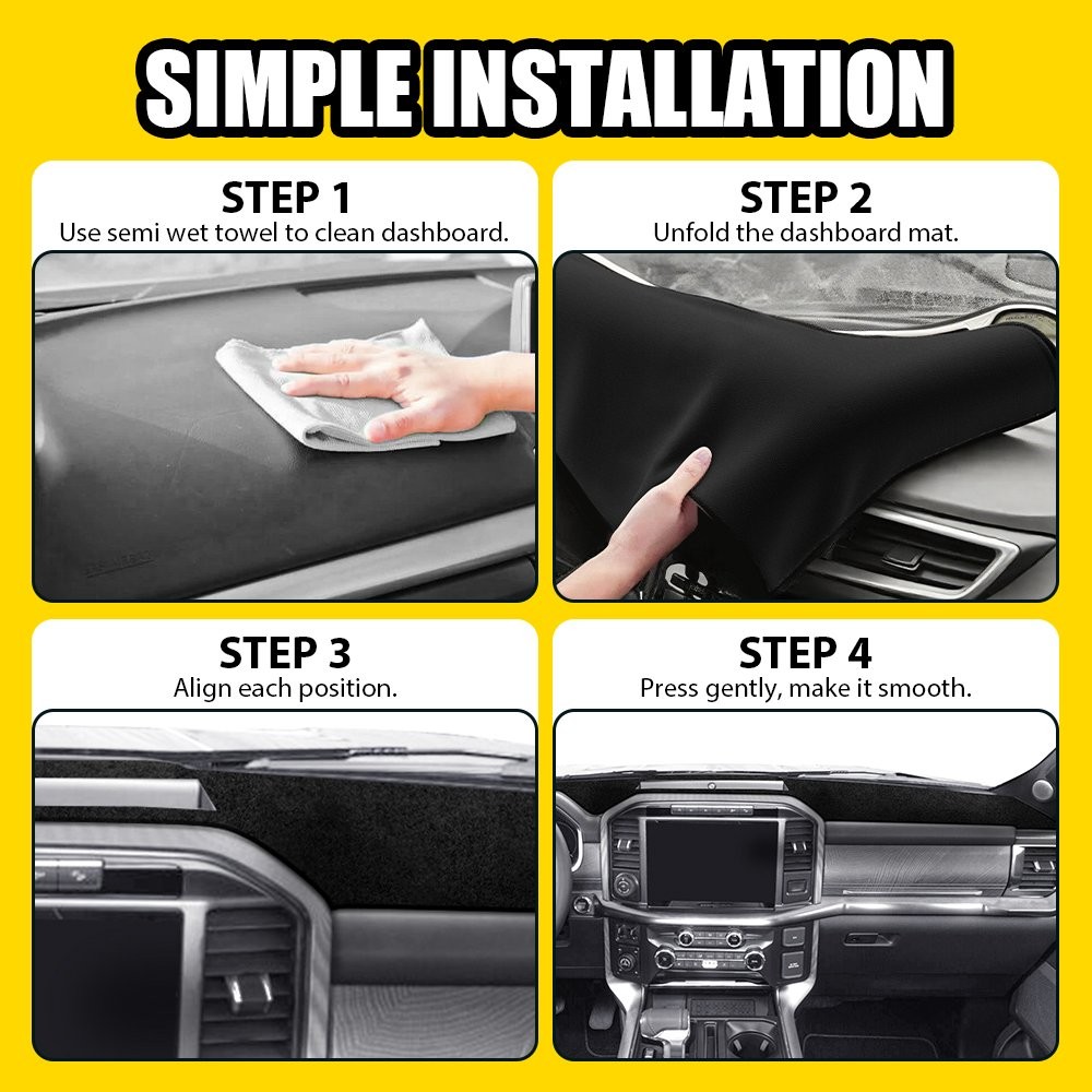 For Ford F150 2021-25 Dash Cover Mat Black Dashboard Carpet Style Protector 1-5X