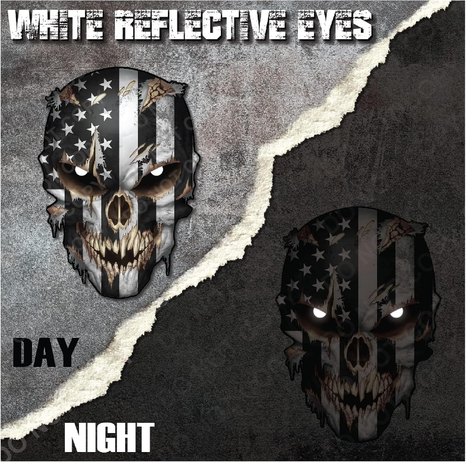 Hand-Drawn American Flag Skull Vinyl Sticker – Reflective Eyes & Durable Design