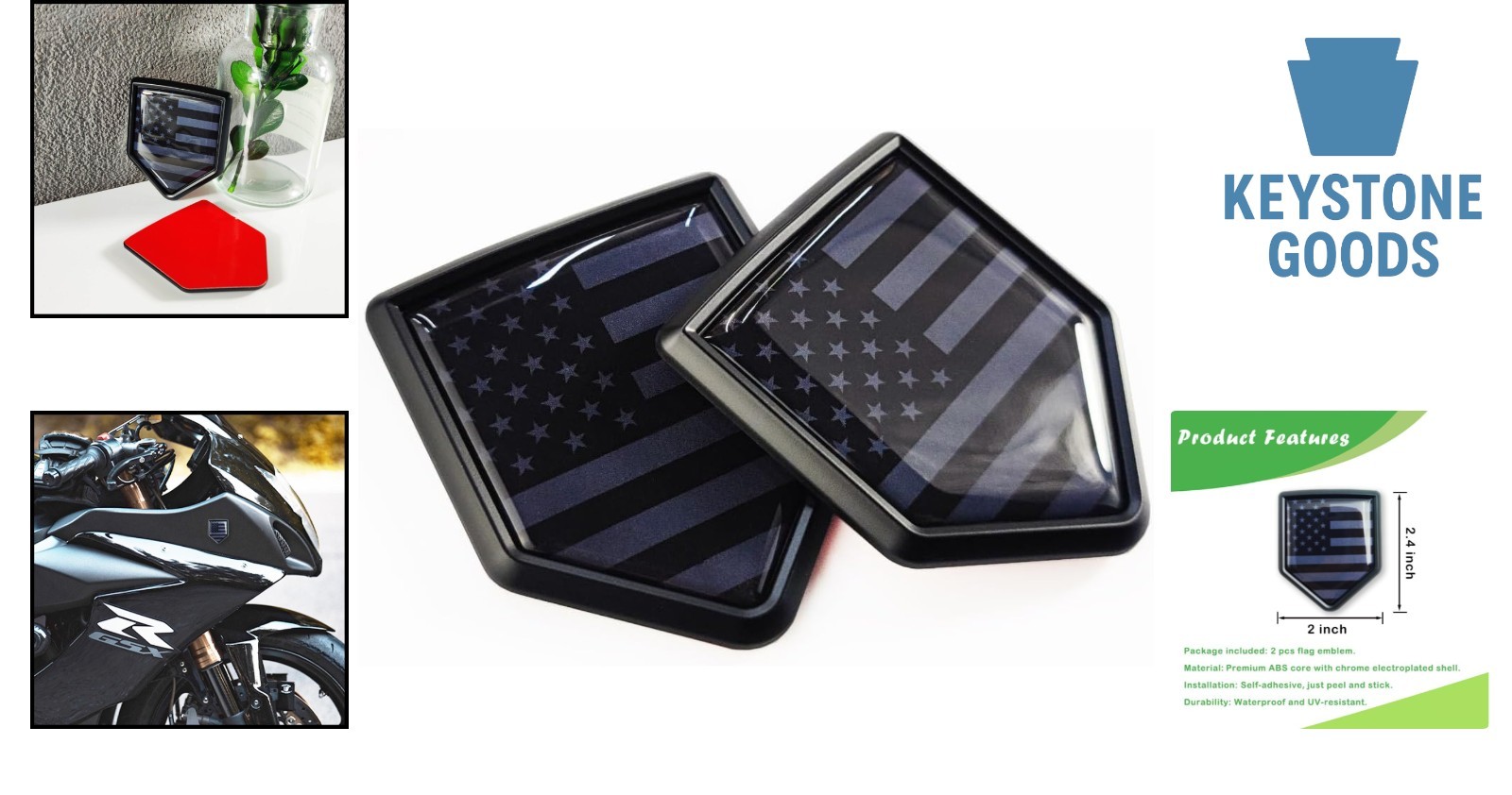2 Pack All Black American Flag Car Decals – Universal Fit, Waterproof & UV-Re…