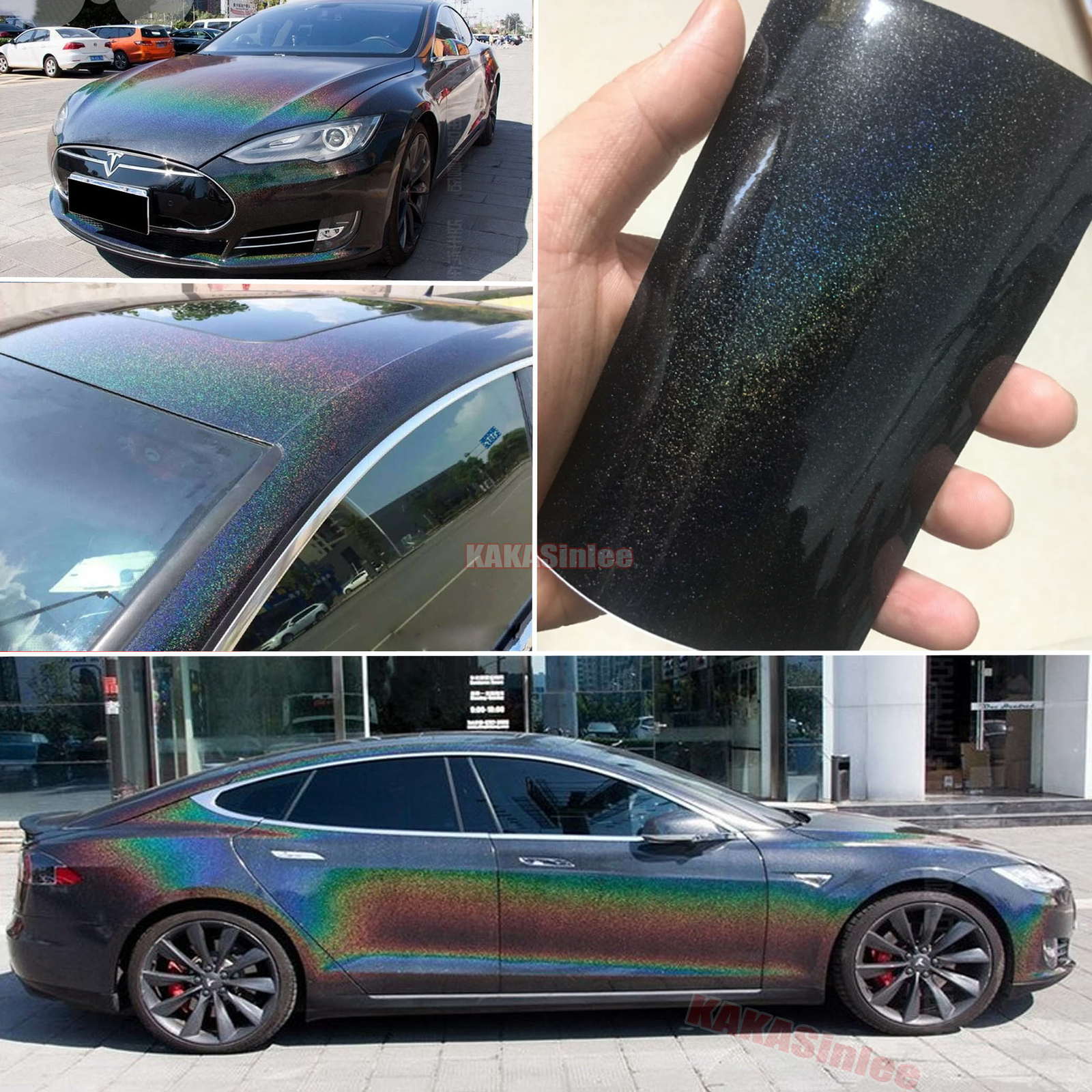 50FT x 5FT Car Wrap Chameleon Mirror Chrome Black Holographic Vinyl Sticker CFUS