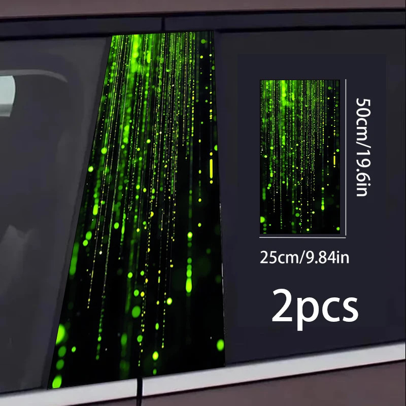 2 Pieces B-pillar Car Green Digital Rain Protective Film for All Vehicle Models