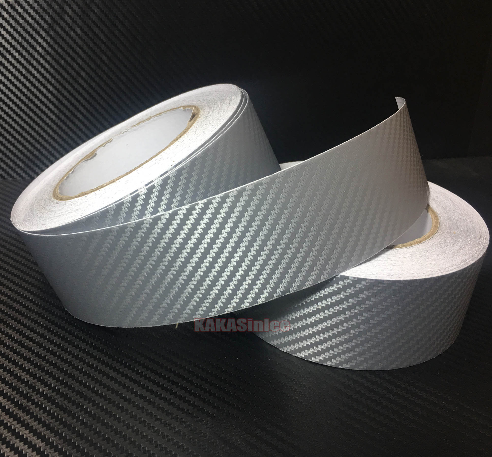2inch W 3D Silver Film Car PVC Grain Carbon Fiber Vinyl Tape Wrap Sticker Strips