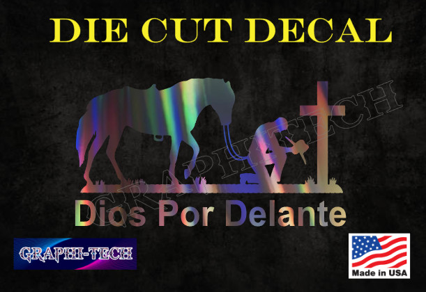 Dios Por Delante Jinete Negro Holografico Multicolor Decal Calca Pegote Sticker