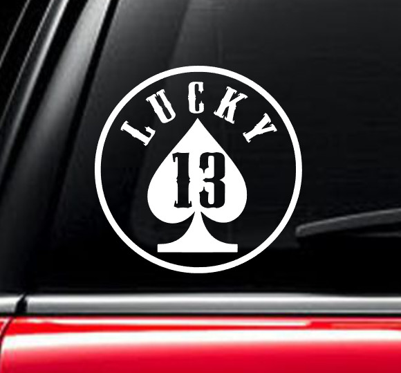 Lucky 13 lDecal Vinyl Car Window Sticker ANY SIZE