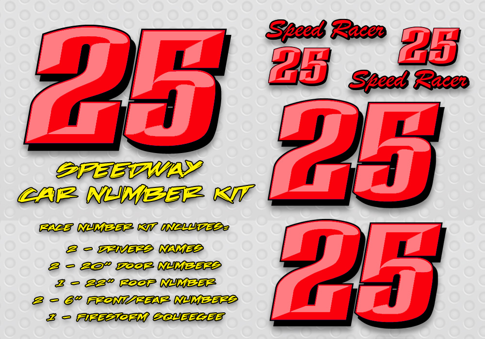 Race Car Numbers Red Speedway Vinyl Decals Late Model, Modified, Street Stock