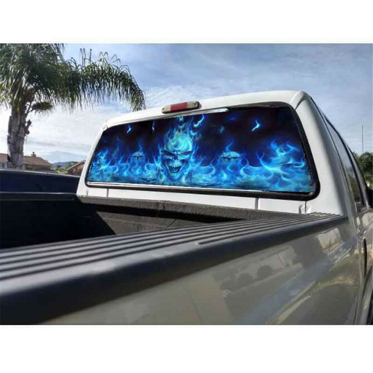 147x46cm Flaming Skull Graphic Decal Wrap Stickers Fit For Car Truck Rear Window