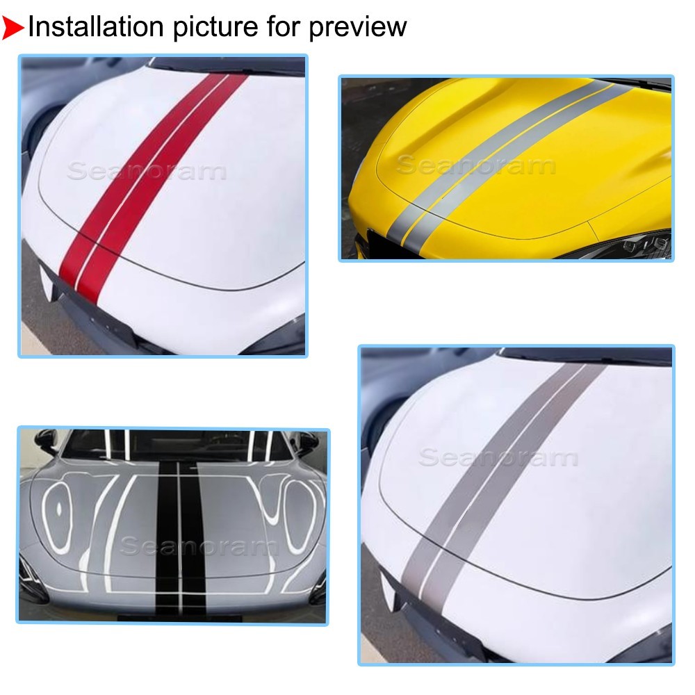 2x 2″ x 59″ Black Racing Stripes Car Front Hood DIY Vinyl Tape Sticker Decals