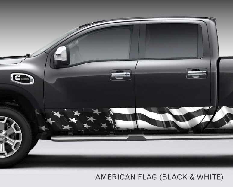 American Flag (black and white) Rocker Panel Graphic Decal Wrap Kit – Truck SUV