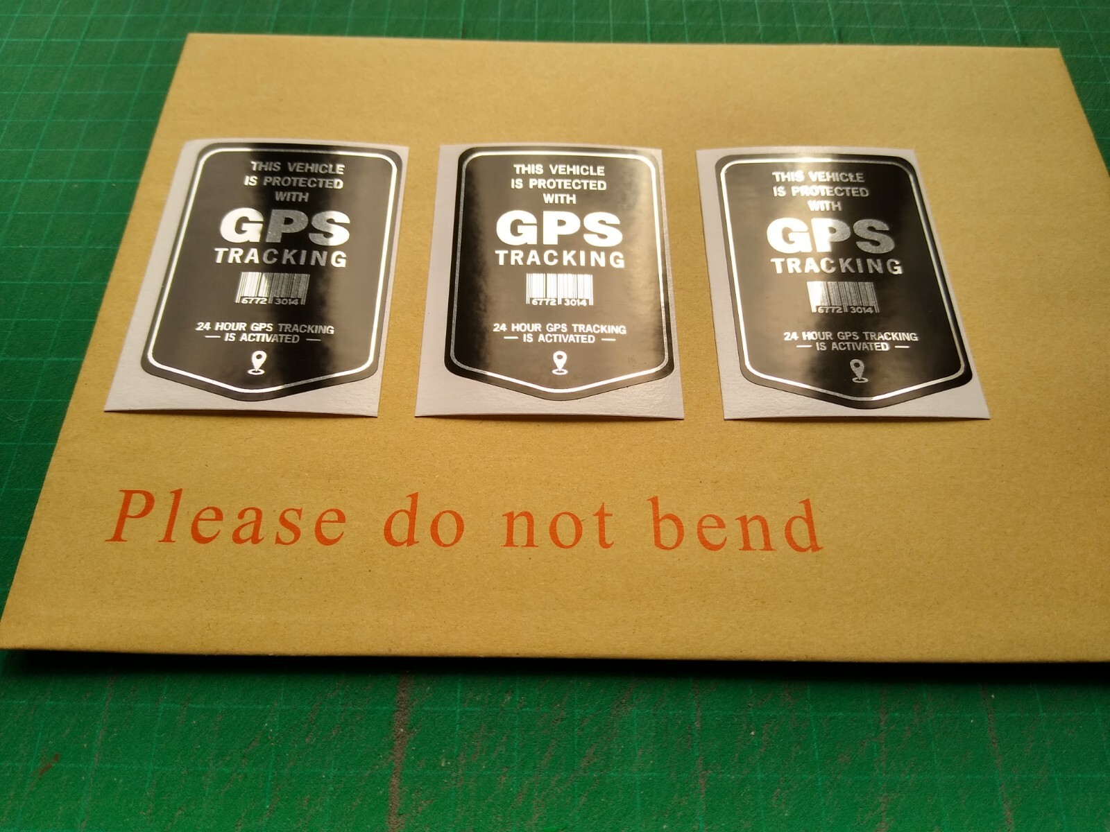3 X Vehicle GPS Tracking Stickers Self Adhesive Polished Mirror Silver, Black