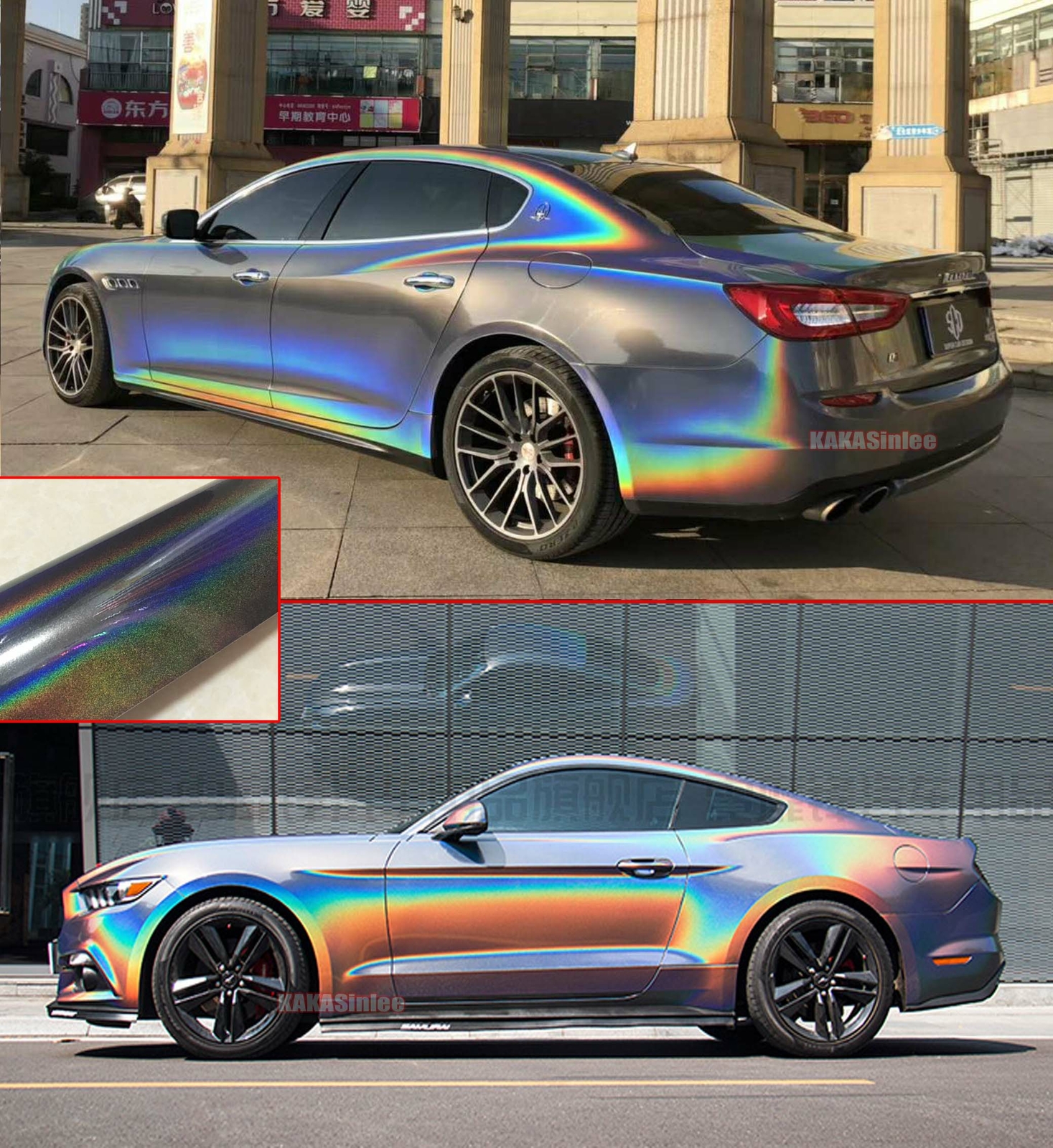 50FT x 5FT Car Wrap Chameleon Mirror Chrome Grey Holographic Vinyl Sticker CFUS