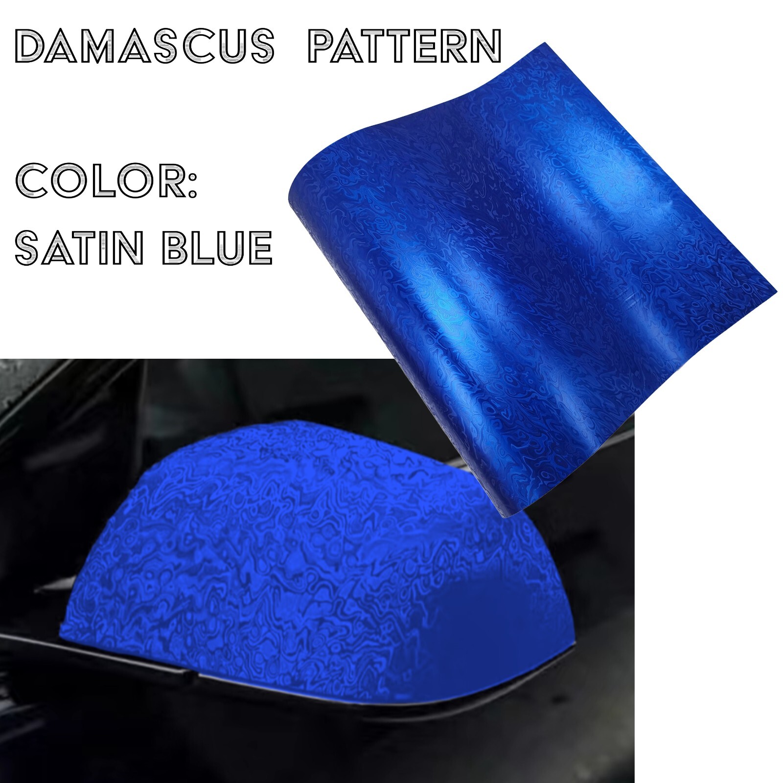 Satin Chrome Blue Damascus Pattern Wave Vinyl Car Wrap Air Release Film Roll