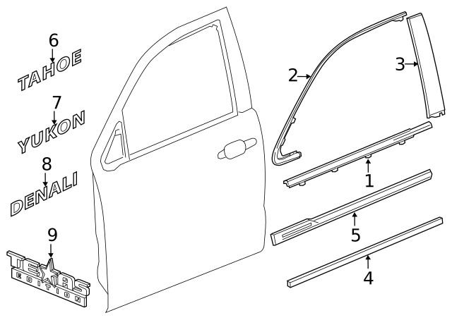 Genuine GM Front Driver Side Door Window Frame Rear Applique 84263144