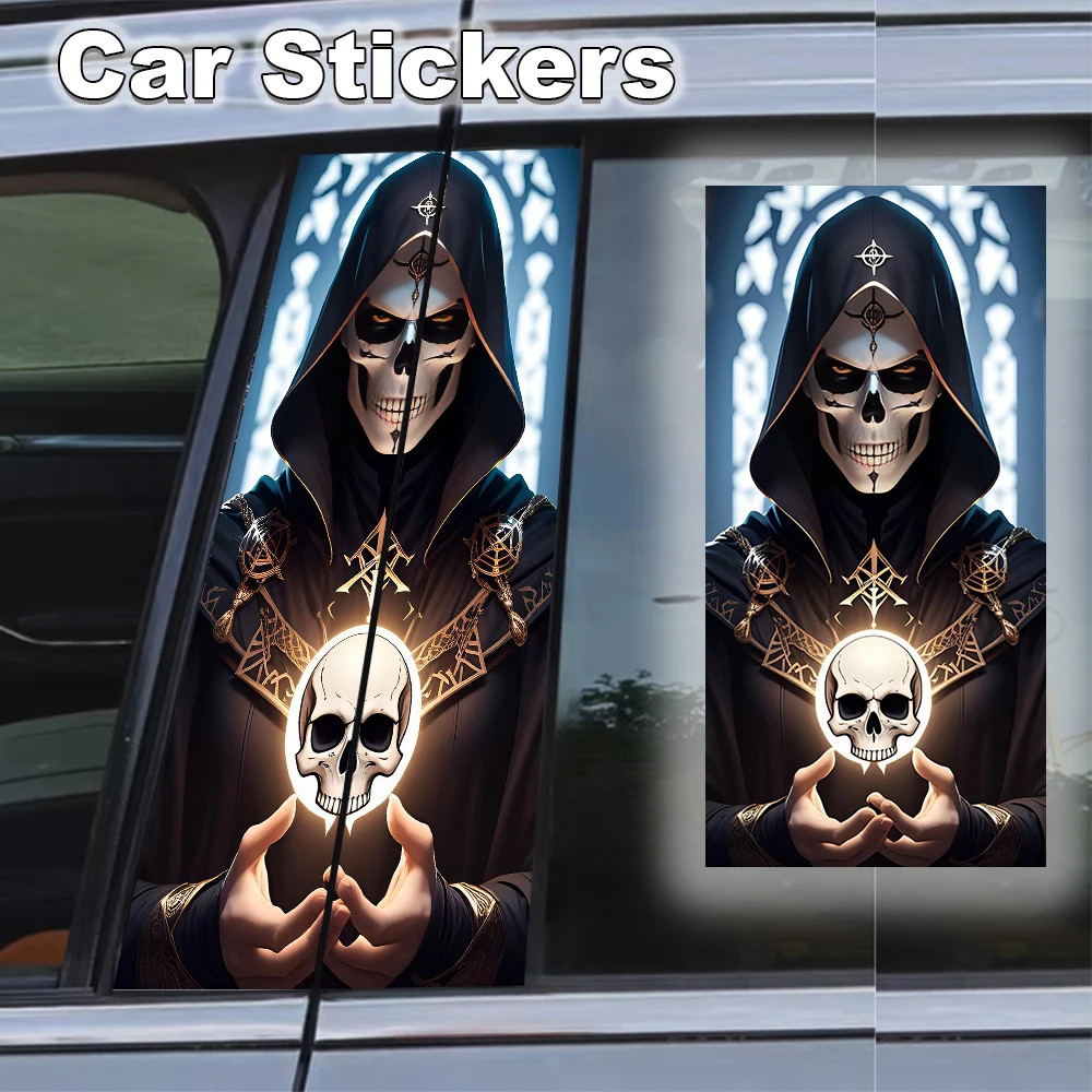 High-Quality Custom Fit Car Film Kit 2 Crow Skull Car Stickers Center Pillar