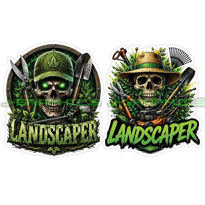 Landscaper Skull Lawn Landscaping Mowing Mow Vinyl Decal Sticker E