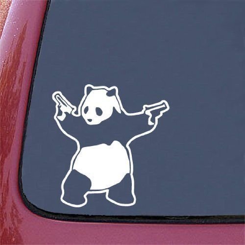 Shooting Panda Funny Animal Vinyl Decal 6″ White