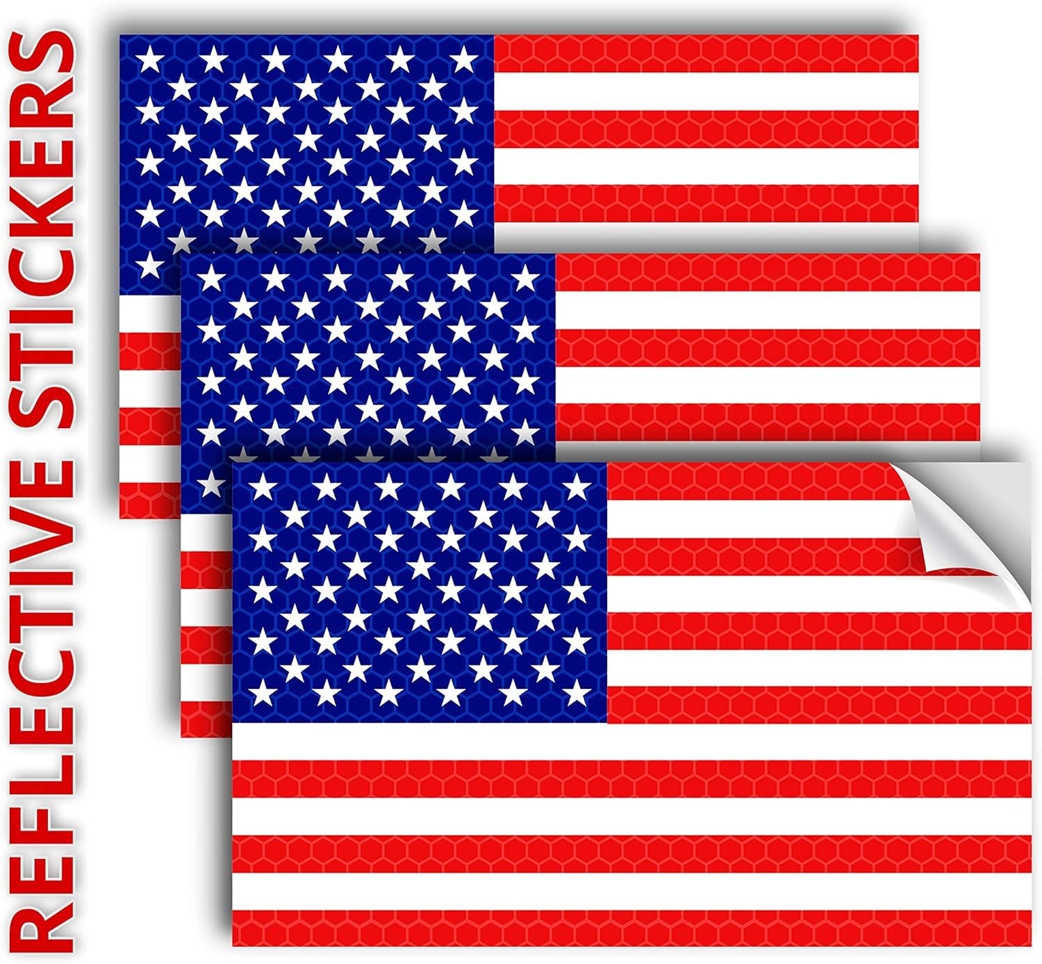 Patriotic 3-Pack Reflective Vinyl American Flag Decals – Waterproof & Glitter