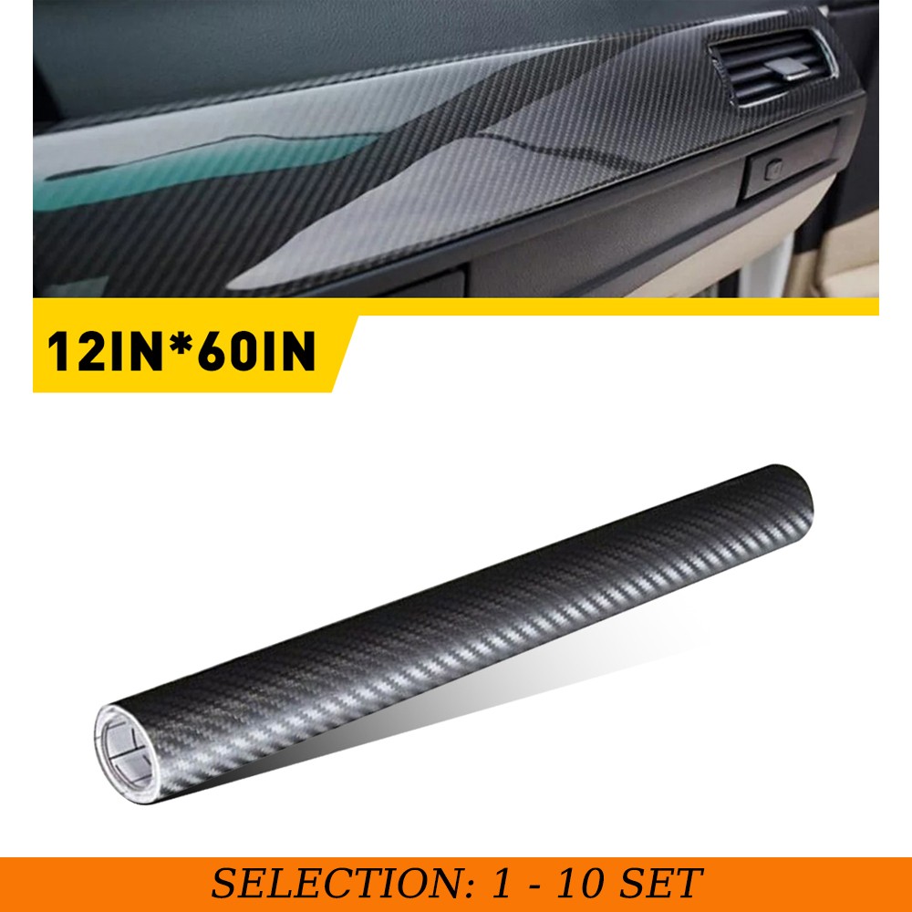 1-10 Gloss Carbon Fiber 5D Vinyl Car Wrap 12″ x 60″ Bubble Free Sticker Film DIY