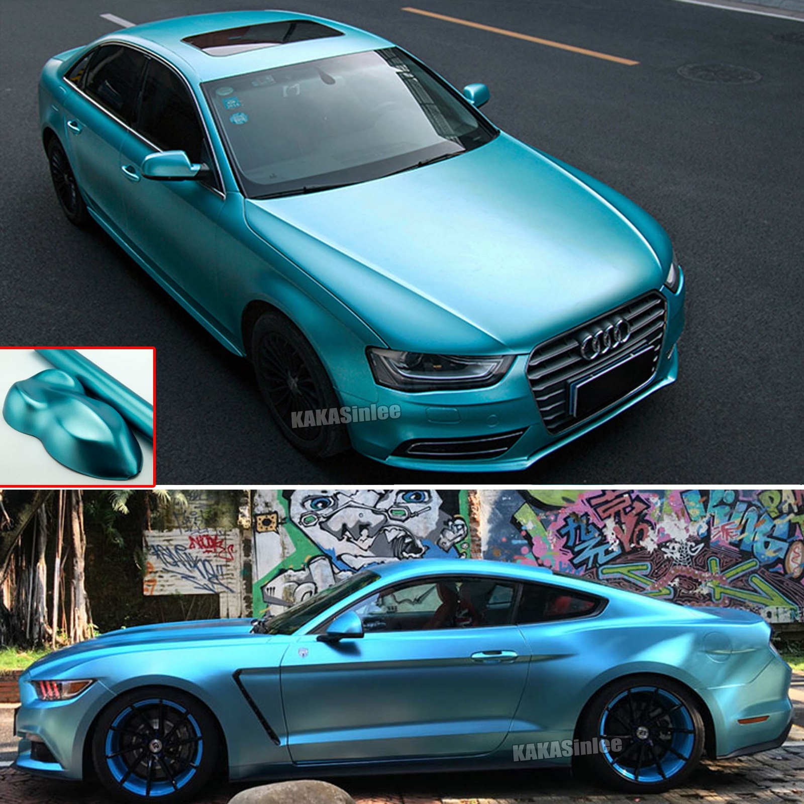 Lake Blue – Flexible Pearl Metal Satin Chrome Vinyl Wrap Car SUV Hood Sticker US