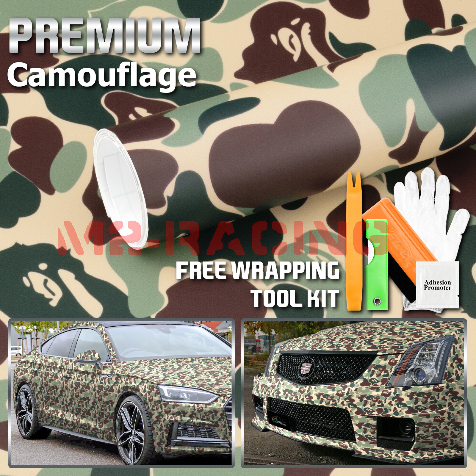 Premium Camouflage Camo Ape Green Car Vinyl Wrap Sticker Decal Sheet Film DIY