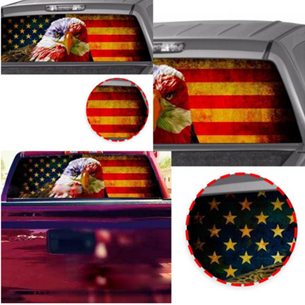 Rear Window Sticker American Flag Pattern Decal 135X36CM Fit For Dodge Ram 1500