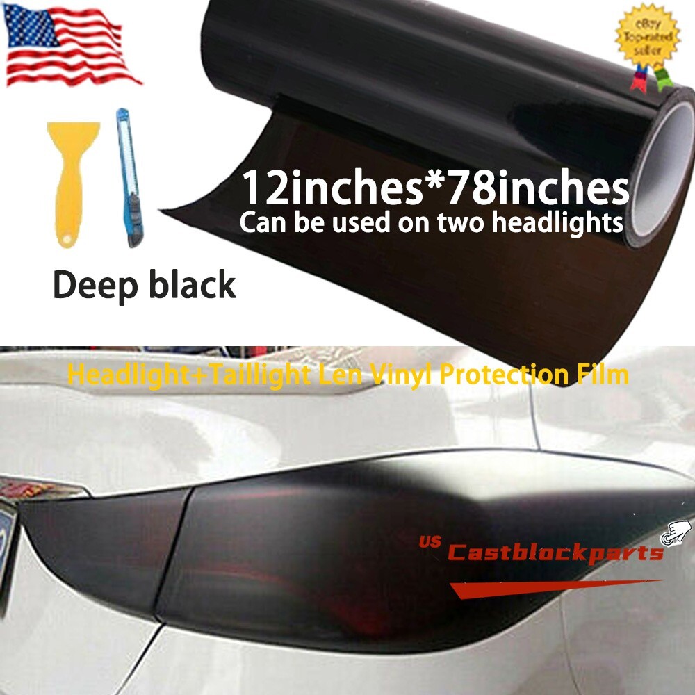 Gloss Dark Black Film Smoke Tint Lens Vinyl Wrap 12″x78″Fit Headlight taillight