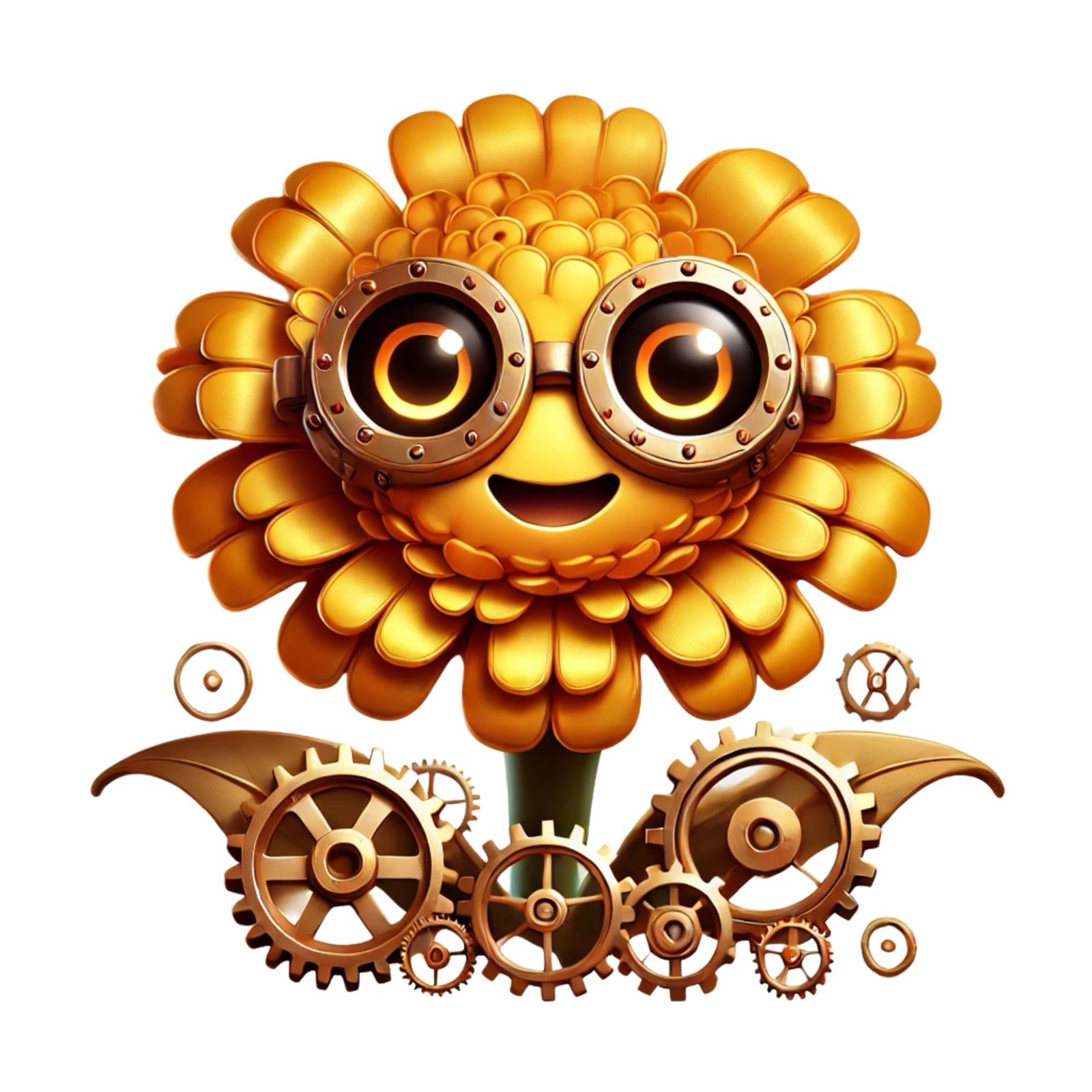 Steampunk Spring Flower Character Sticker (3 Inch) Vibrant Sunflower Metal Gear!