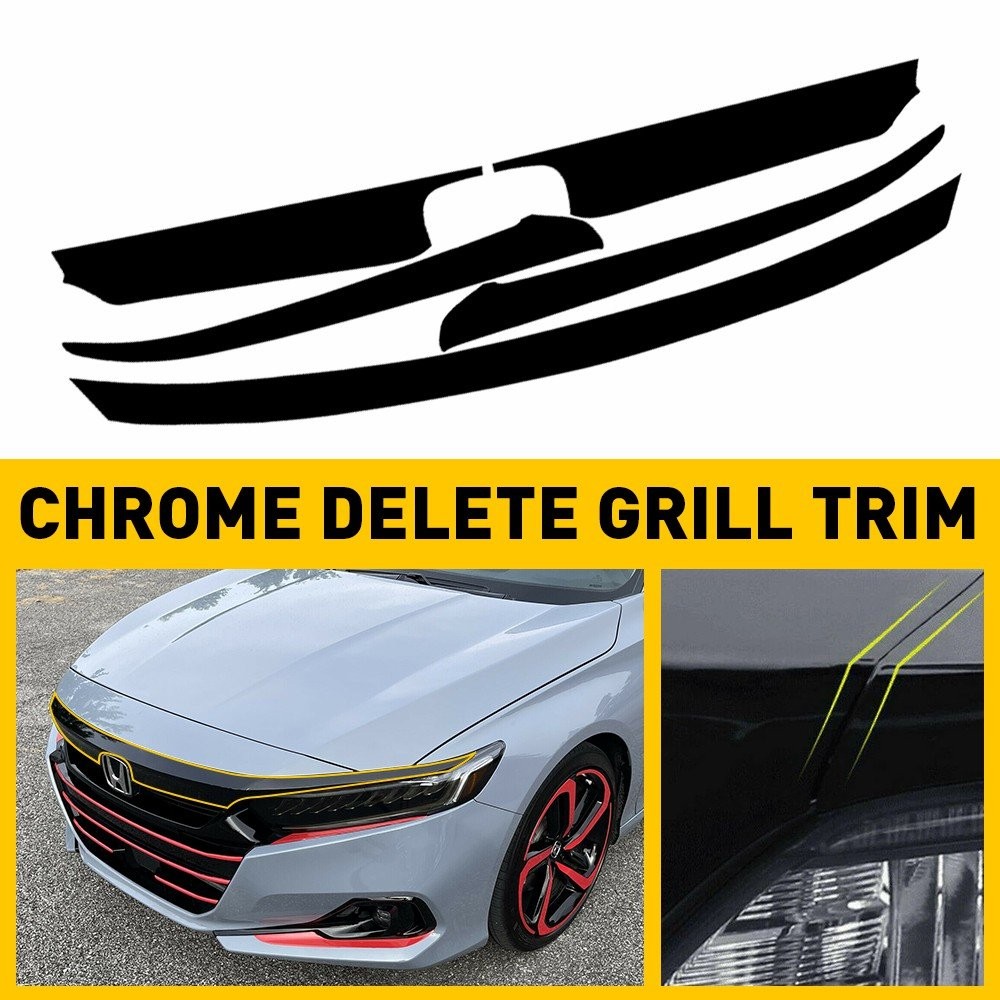 1/2set Chrome Delete Overlay Blackout for Honda 2021-2022 Accord Front Upper Gri