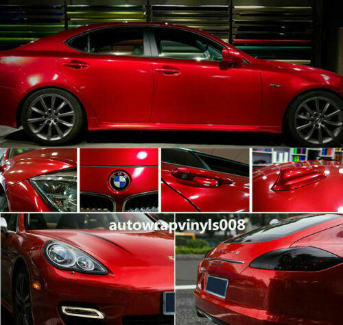 Full Car Wrap 50FT x 5FT Red Metallic Glossy Vinyl Graphics Decal Bubbles Free
