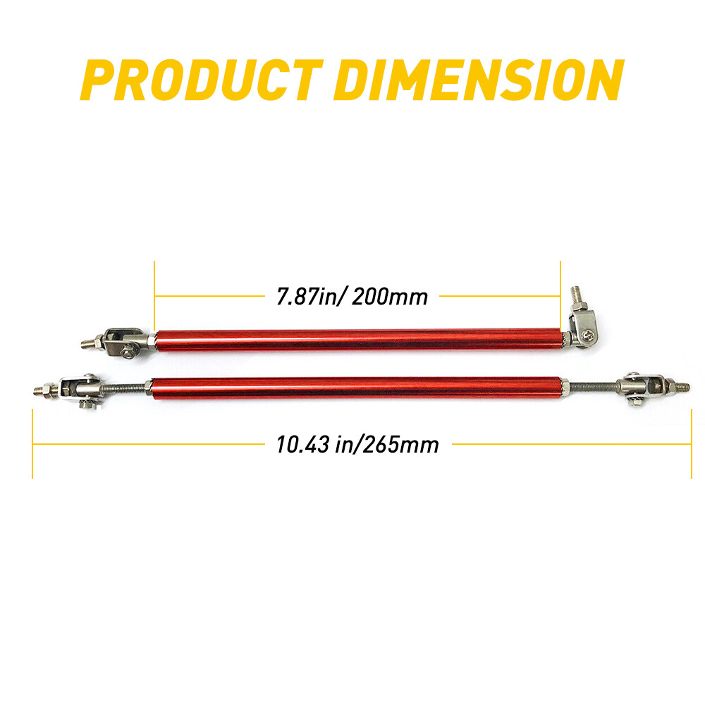2/4x Universal Adjustable Front Bumper Lips Splitter Strut Rod Tie Support Bar M
