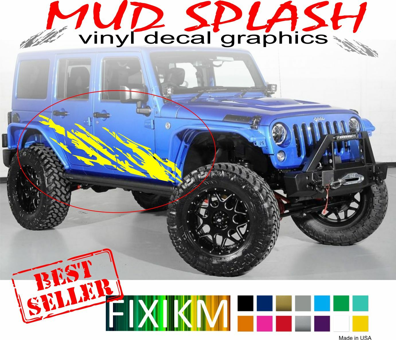 2X Mud Splash Off-Road Vinyl Decals – Left & Right Side Graphics for Jeep, Truck