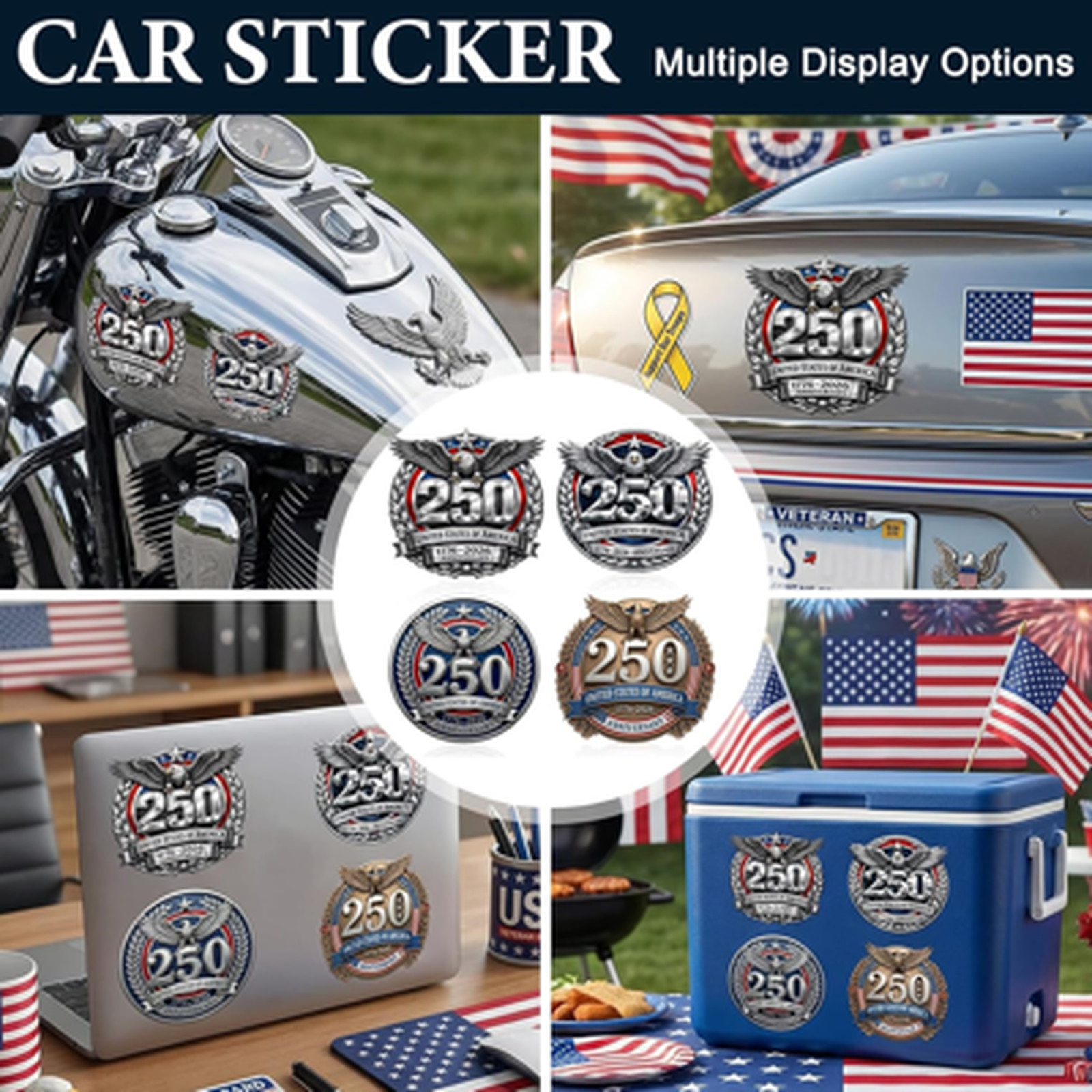 Patriotic Car Decal Vinyl Sticker 1776 2026 Independence Day Eagle American Flag