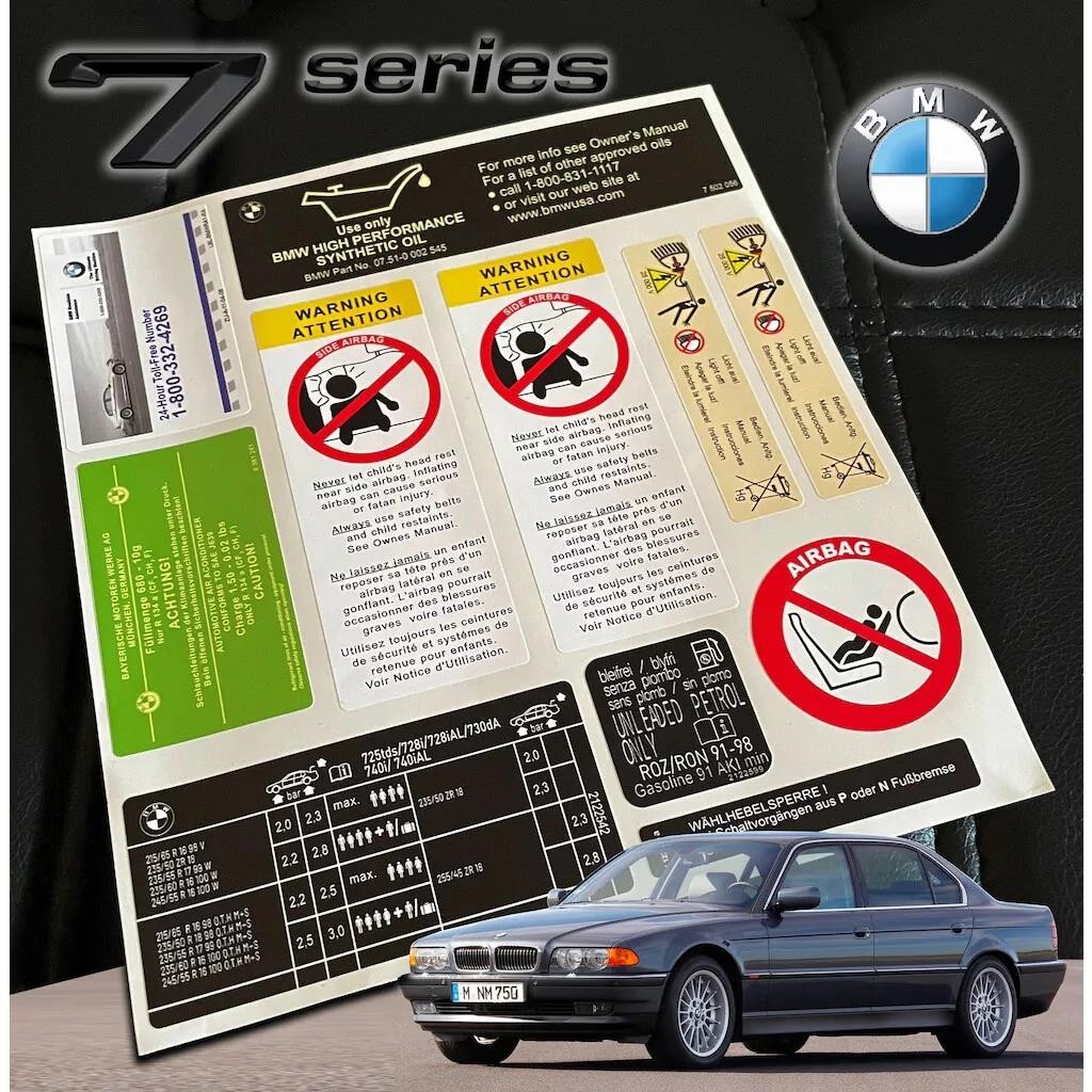 Decal Set Stickers For BMW E38 7 SERIES All Models Best Quality